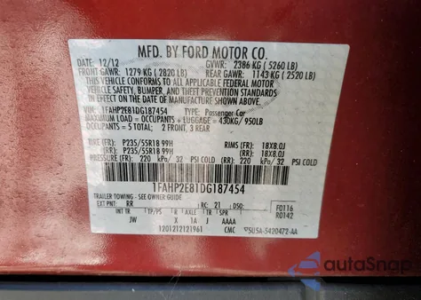 2013 Ford Taurus Sel z USA, uszkodzony, nr VIN 1FAHP2E81DG187454